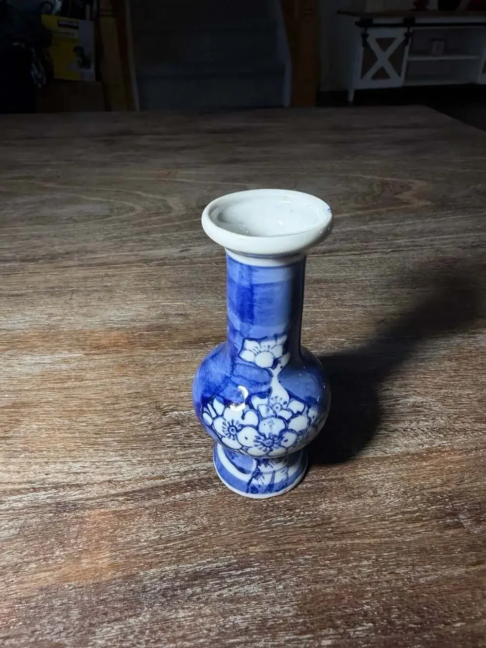 Vintage Miniature Blue and White Floral Ceramic Bud Vase